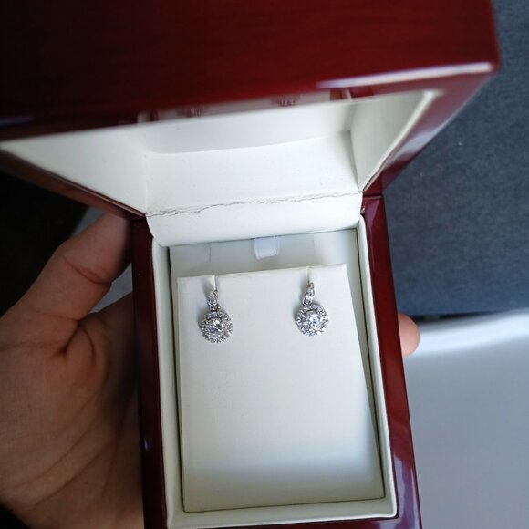 ✨️ Authentic Sterling Silver & CZ Halo Earrings 💎 - Picture 2 of 4